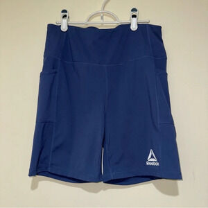 Women’s Reebok Brand Blue Activewear Gym Yoga Workout Shorts + Pockets Size  L